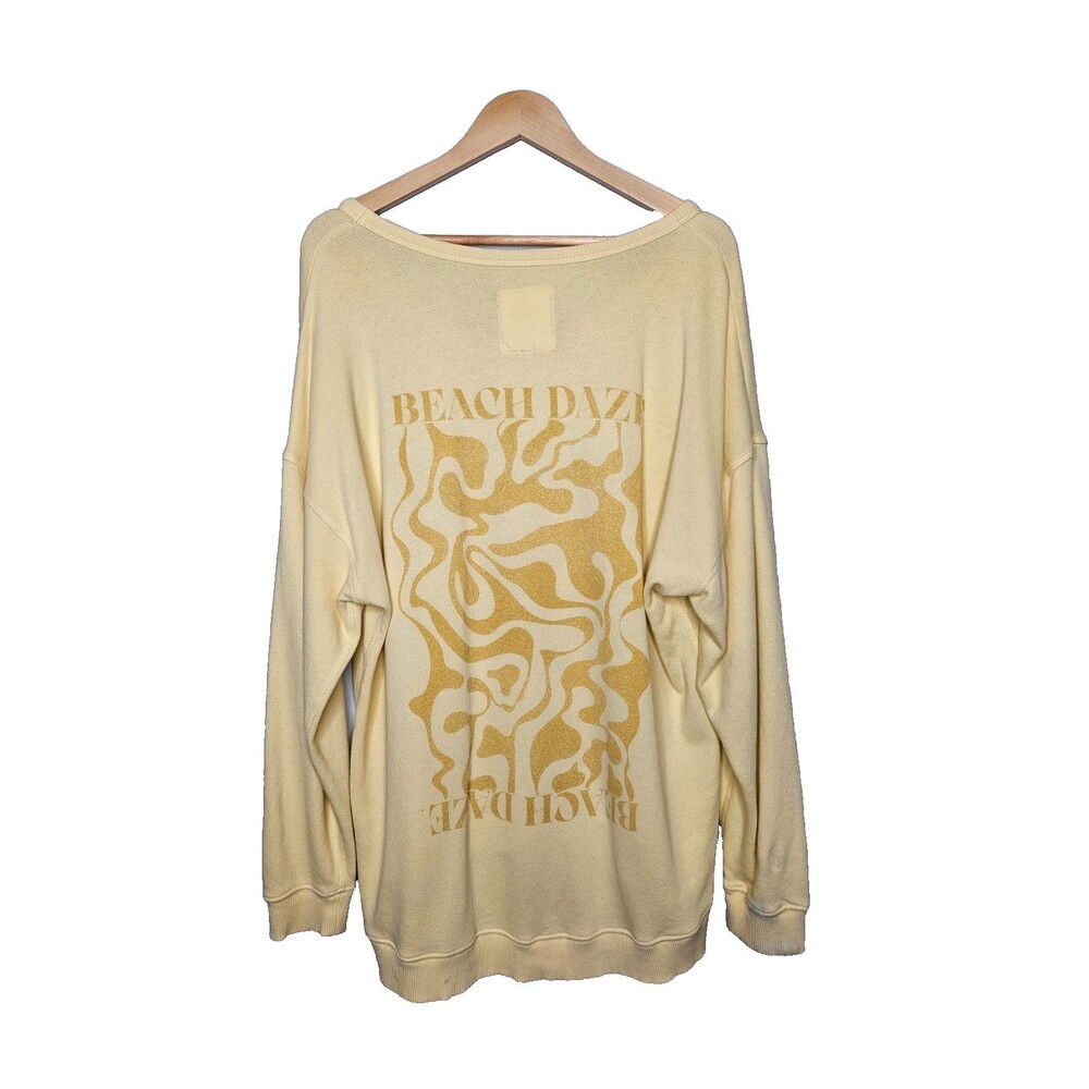 AERIE Beach Daze Butter Yellow Oversized Sweatshirt Small High Low Hem Wide Neck